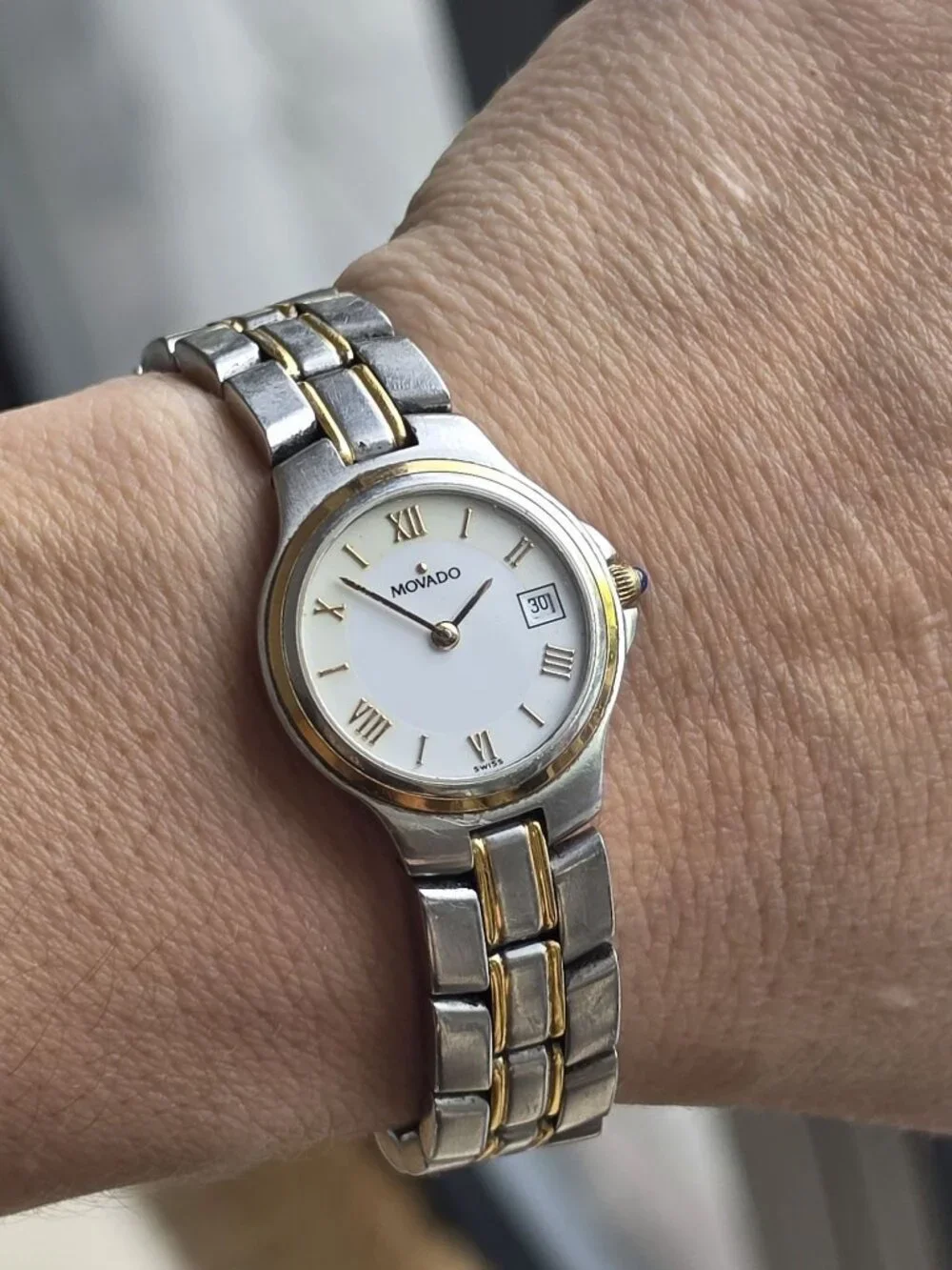 Movado Womens Two-Tone Stainless Steel Quartz Watch With Roman Numerals & Date